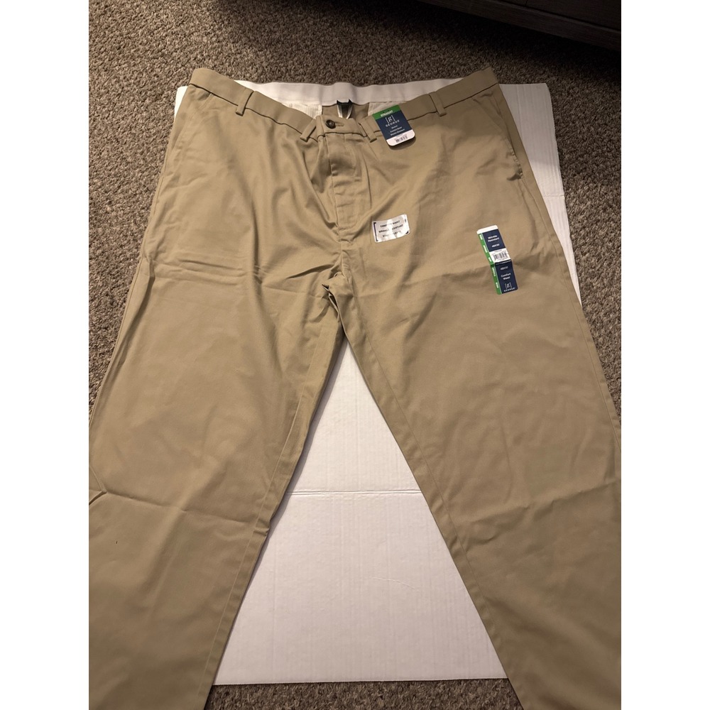 George Mens Premium Khaki Straight Fit Pants Stone Wash 48x30 Stretch Chinos NWT